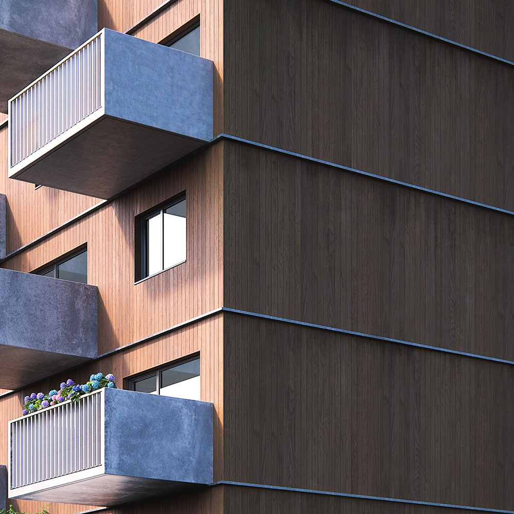 Thermory Thermowood red oak cladding on appartment block